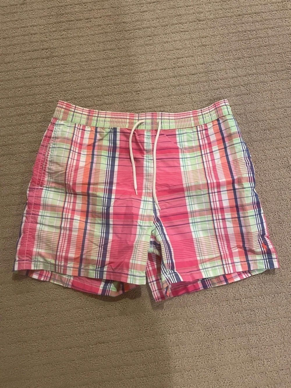 Ralph Lauren Pink Plaid Swim Shorts with Green & Navy Accents